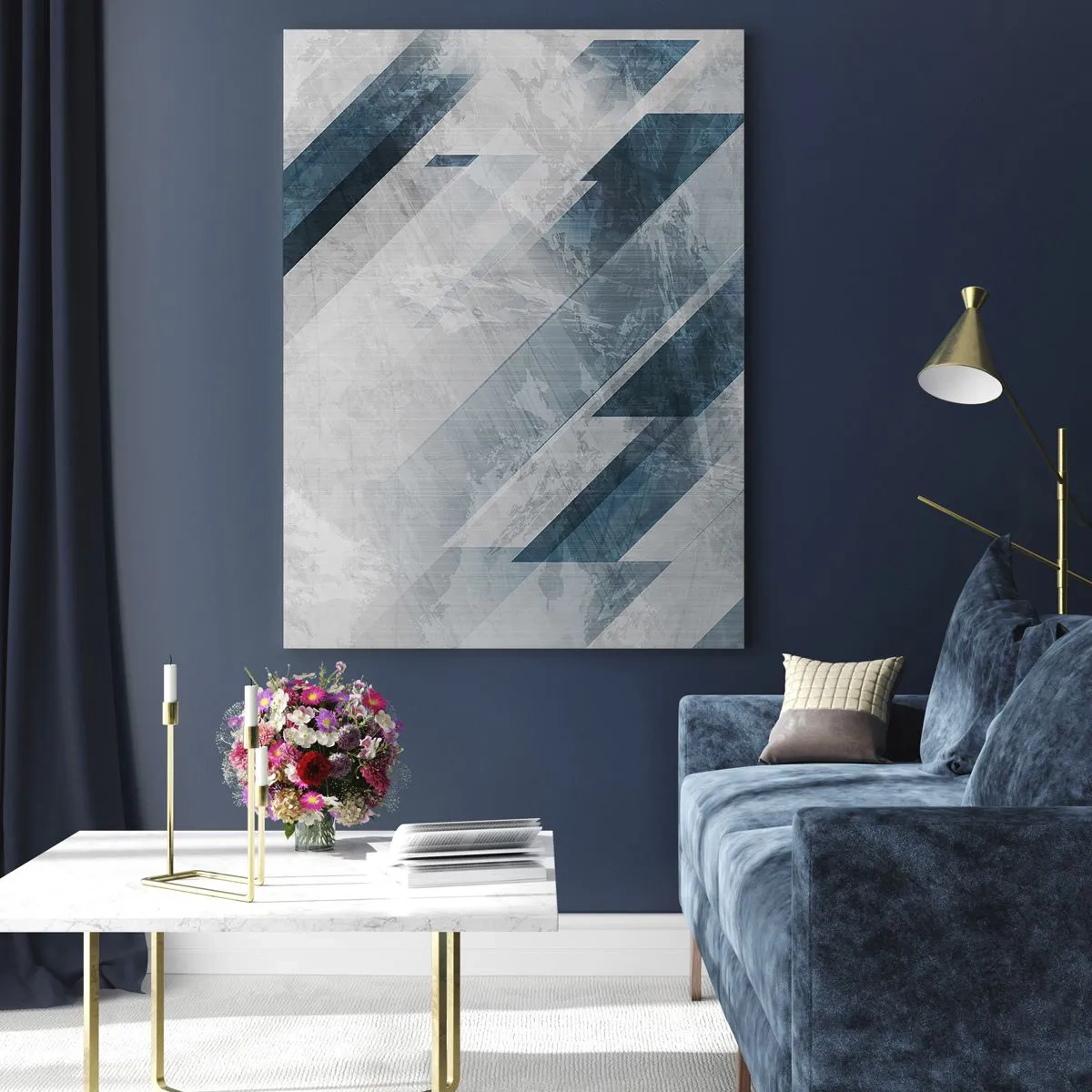 Billede på glas - Rumlig komposition - bevægelse af gråtoner - 50x70 cm