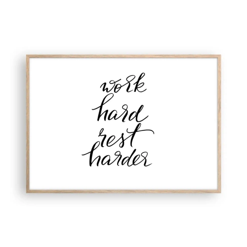 Plakat i ramme af lyst egetræ - Balance i livet - 100x70 cm