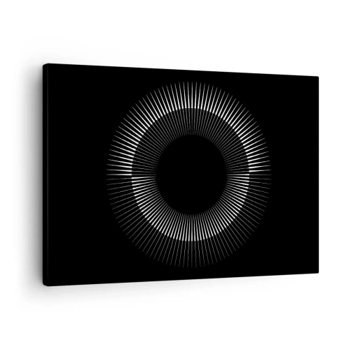 Lærredstryk - Billede på lærred - Grafisk cirkel med stråler i sort-hvid - 70x50cm - Sort sol - Moderne vægdekoration til stue og soveværelse ARTTOR
