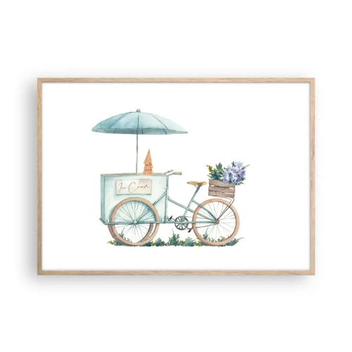 Plakat i ramme af lyst egetræ - Sødt minde om sommeren - 100x70 cm