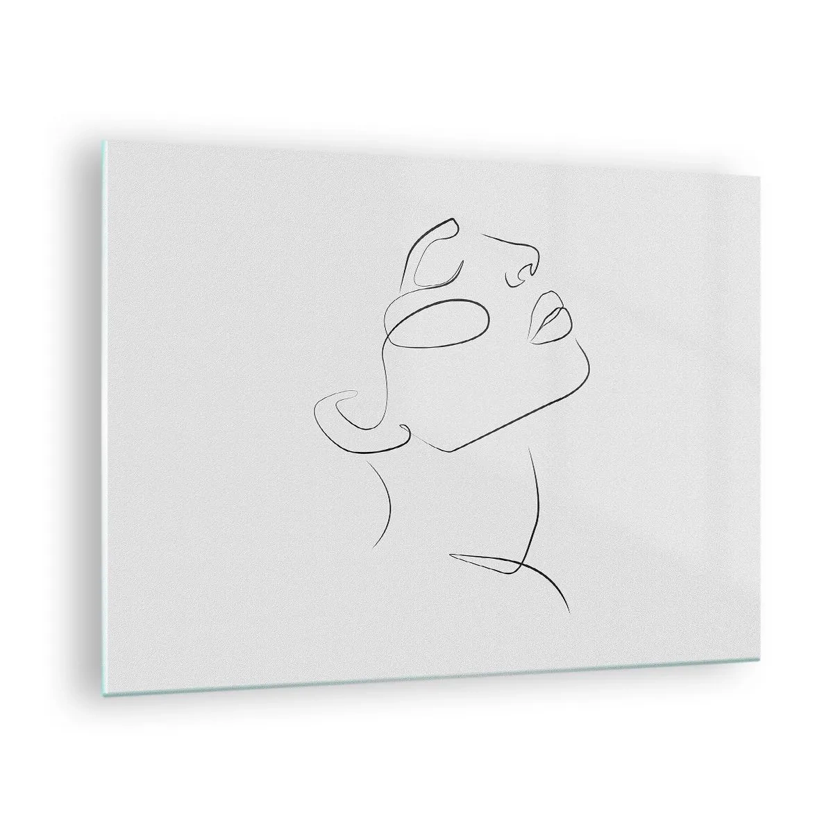 Billede på glas - Konturskitse af en kvindes ansigt vendt opad - 70x50cm - En drømmes slyngninger - Moderne vægdekoration til stue og soveværelse ARTTOR
