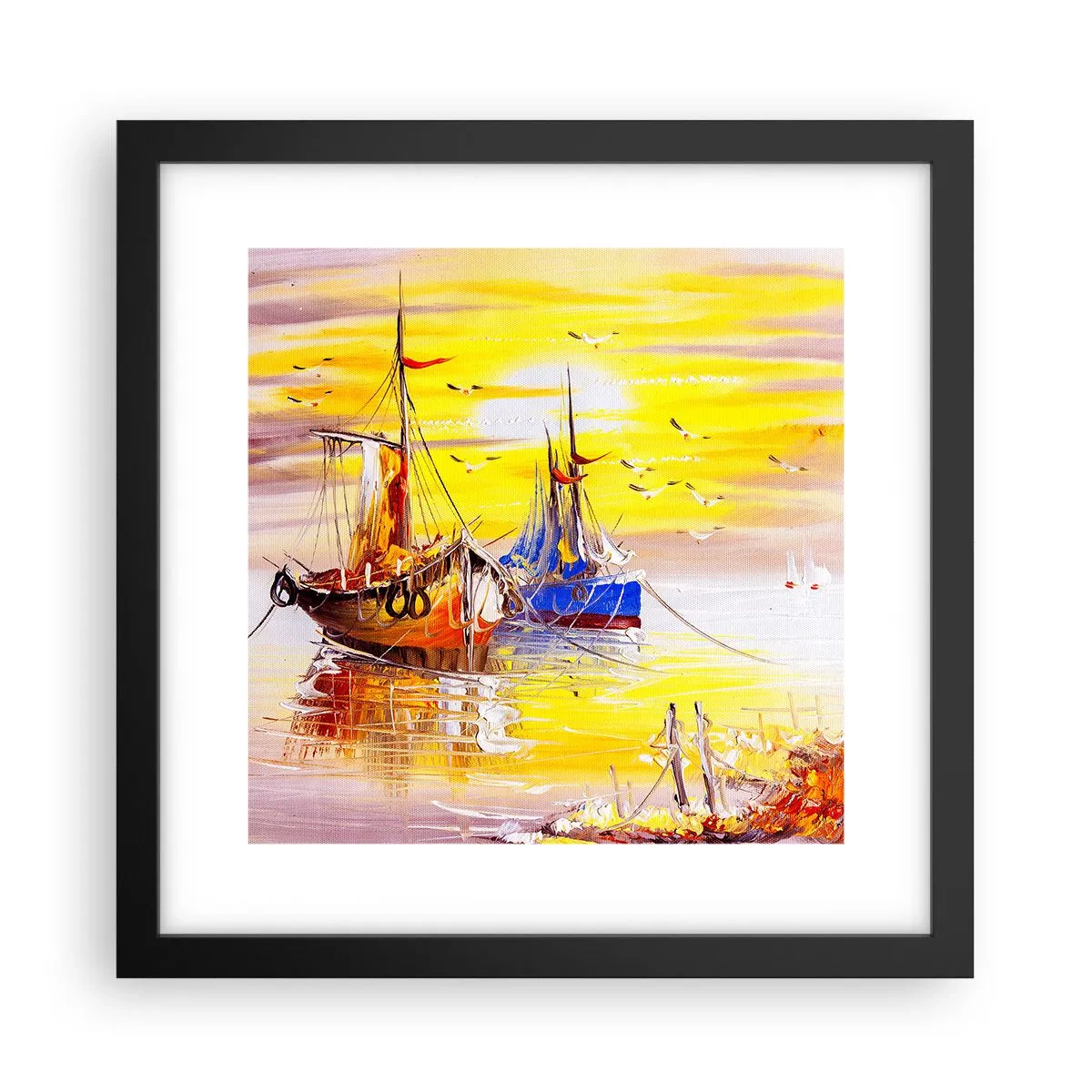 Plakat i sort ramme - Et velfortjent hvil i havnen - 30x30 cm