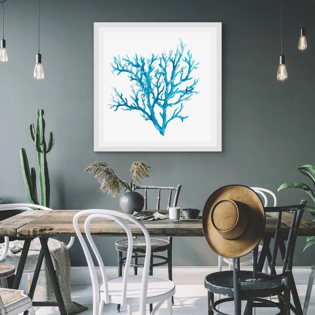 Plakat i hvid ramme - Marint filigran - 30x30 cm