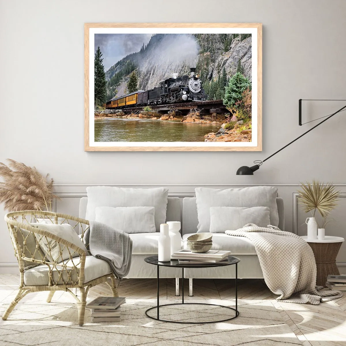 Plakat i ramme af lyst egetræ - Og hvorhen? Hvorhen? - 50x40 cm