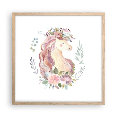 Plakat i ramme af lyst egetræ - En invitation til eventyrets verden - 50x50 cm