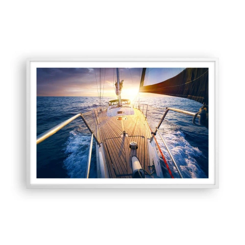 Plakat i hvid ramme - Løber på bølgerne - 91x61 cm