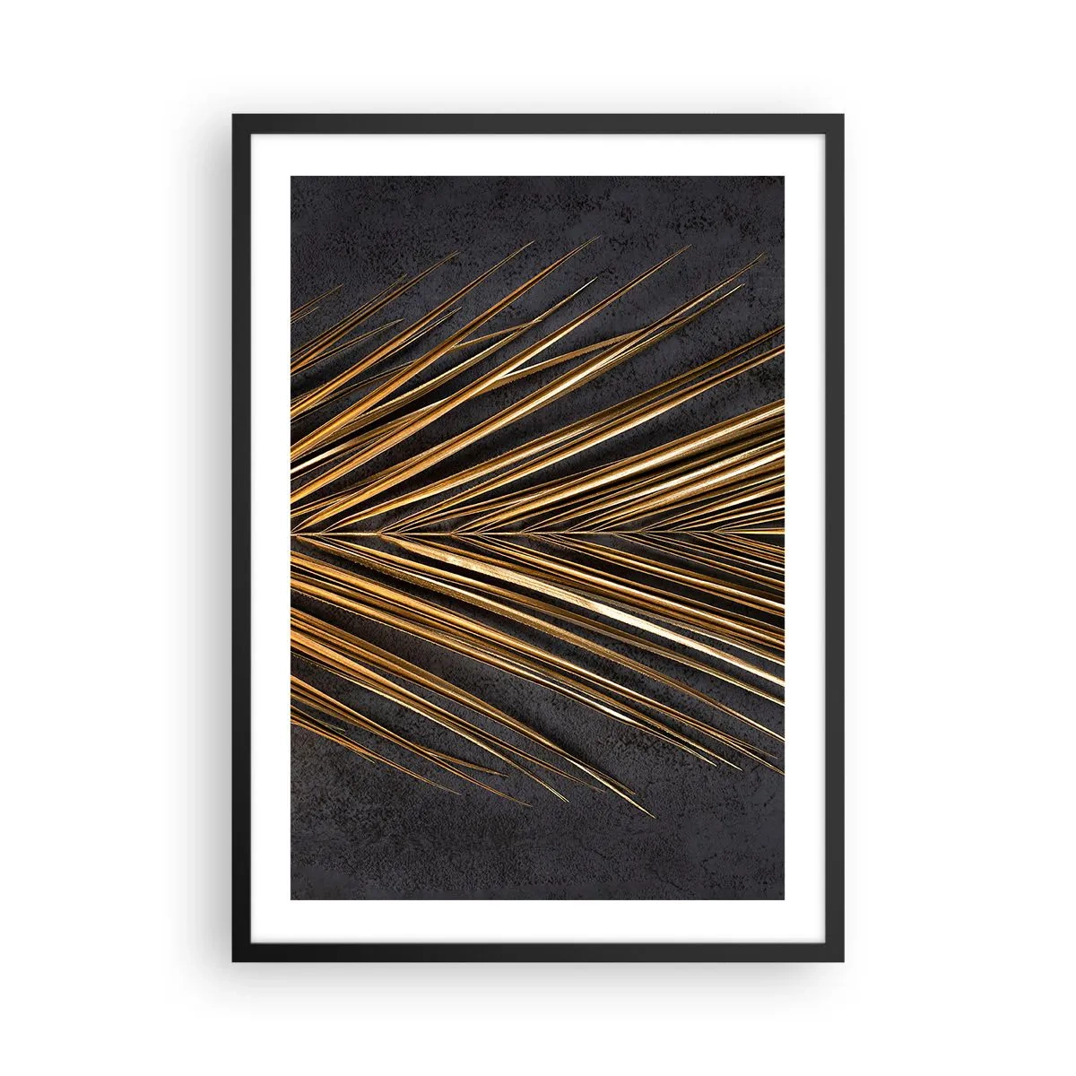Plakat i sort ramme - Gyldne blade på en mørk baggrund - 50x70cm - Tropernes guld - Moderne vægdekoration til stue og soveværelse ARTTOR