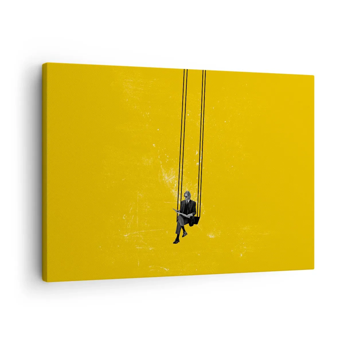 Lærredstryk - Billede på lærred - En person på en gynge mod en baggrund af intens gul - 70x50cm - En dag som alle andre - Moderne vægdekoration til stue og soveværelse ARTTOR