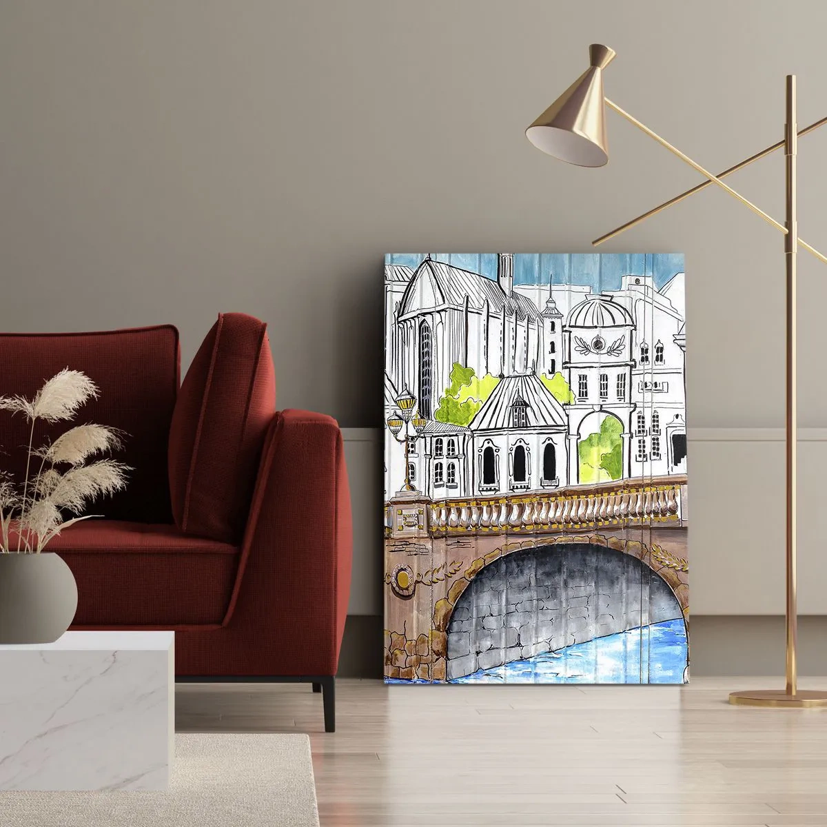 Lærredstryk - Billede på lærred - Byen som den er malet - 50x70 cm