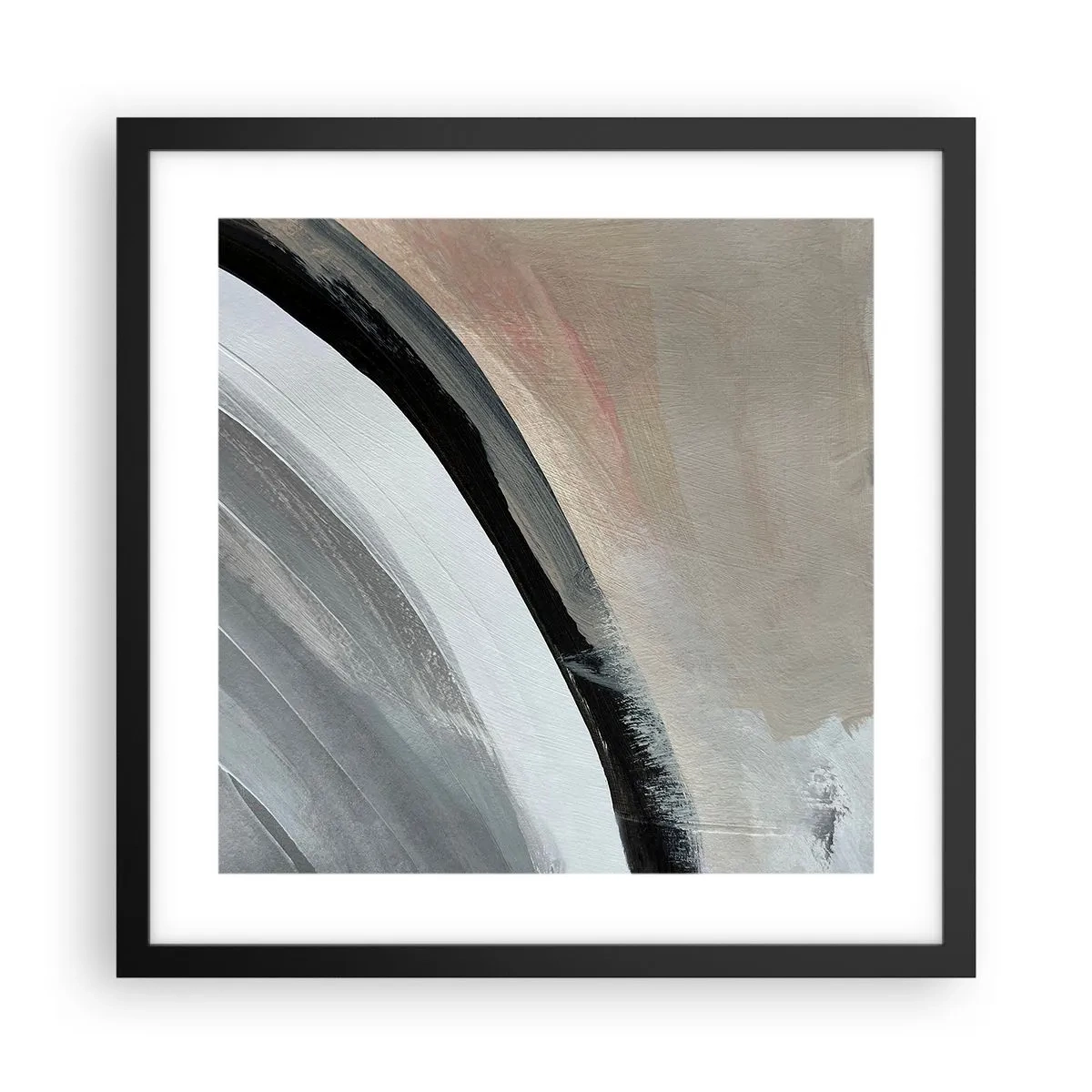 Plakat i sort ramme - Komposition: en bue af sort og gråt - 40x40 cm