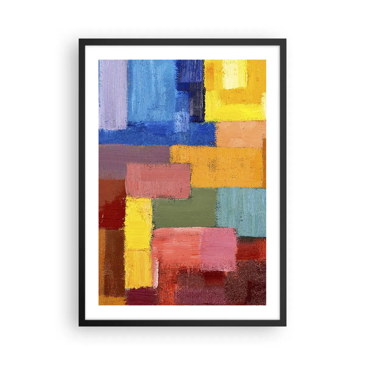 Plakat i sort ramme - Abstrakte farverige rektangler i en harmonisk komposition - 50x70cm - Hver især forskellige, alle farverige - Moderne vægdekoration til stue og soveværelse ARTTOR