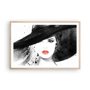 Plakat i ramme af lyst egetræ - Dame i sort - 91x61 cm