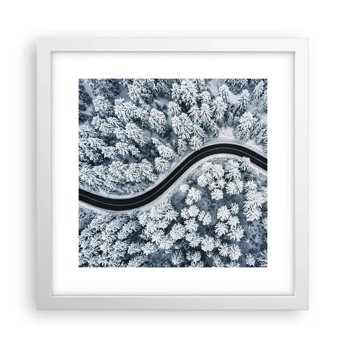 Plakat i hvid ramme - Gennem en vinterskov - 30x30 cm