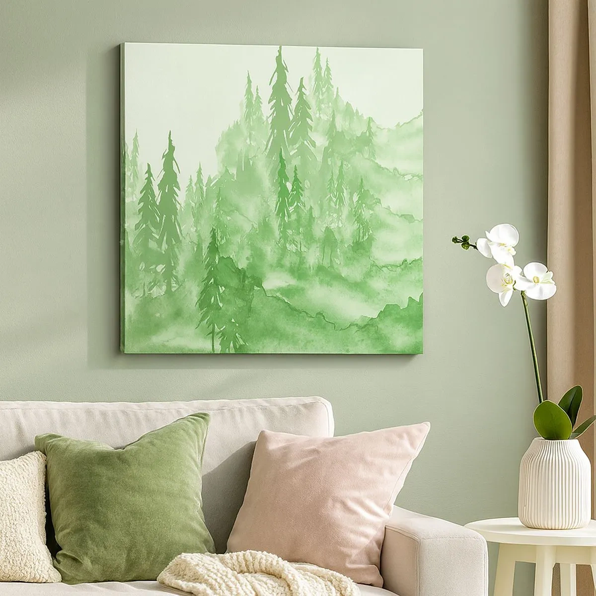 Lærredstryk - Billede på lærred - Sløret af grøn tåge - 30x30 cm