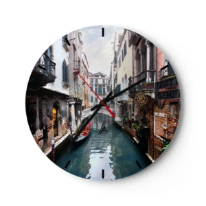 Vægur, Uret - En venetiansk kanal med en gondol blandt lejlighedsbygningerne - 30x30cm - Venetiansk landskab med gondol og bro - Moderne vægdekoration til stue, køkken og soveværelse ARTTOR