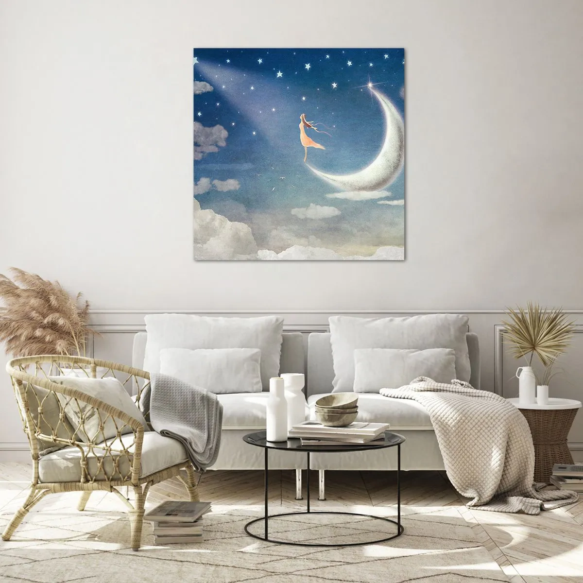 Billede på glas - Blå bejler - 70x70 cm