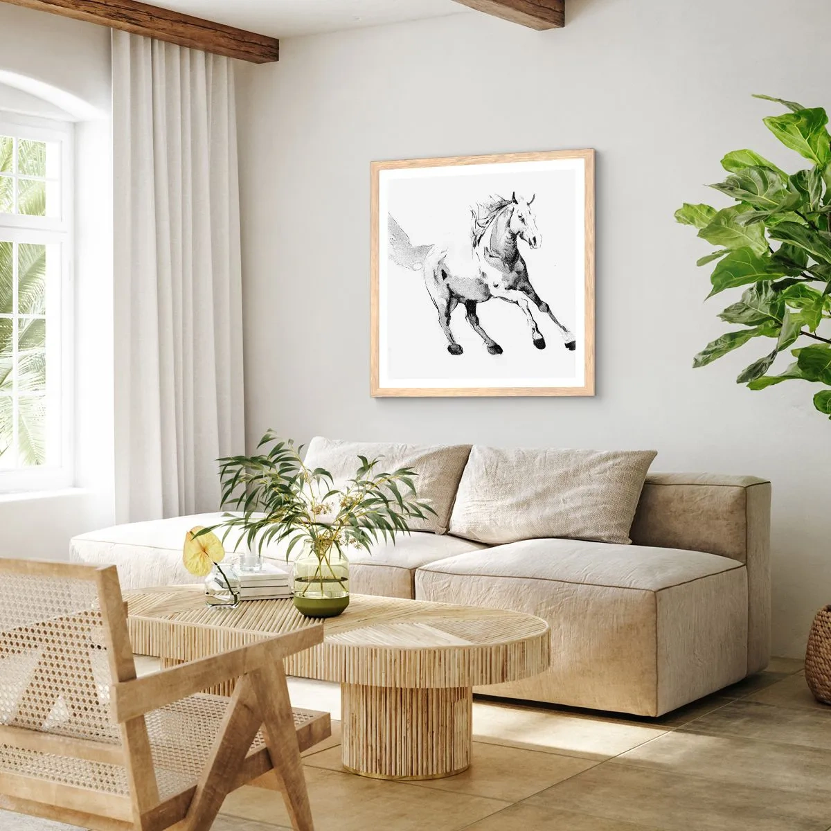 Plakat i ramme af lyst egetræ - Utæmmet sjæl - 50x50 cm