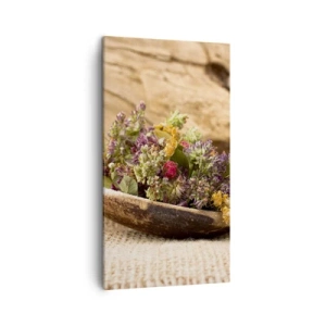 Lærredstryk - Billede på lærred - Farverige blomster og velduftende urter - 45x80 cm