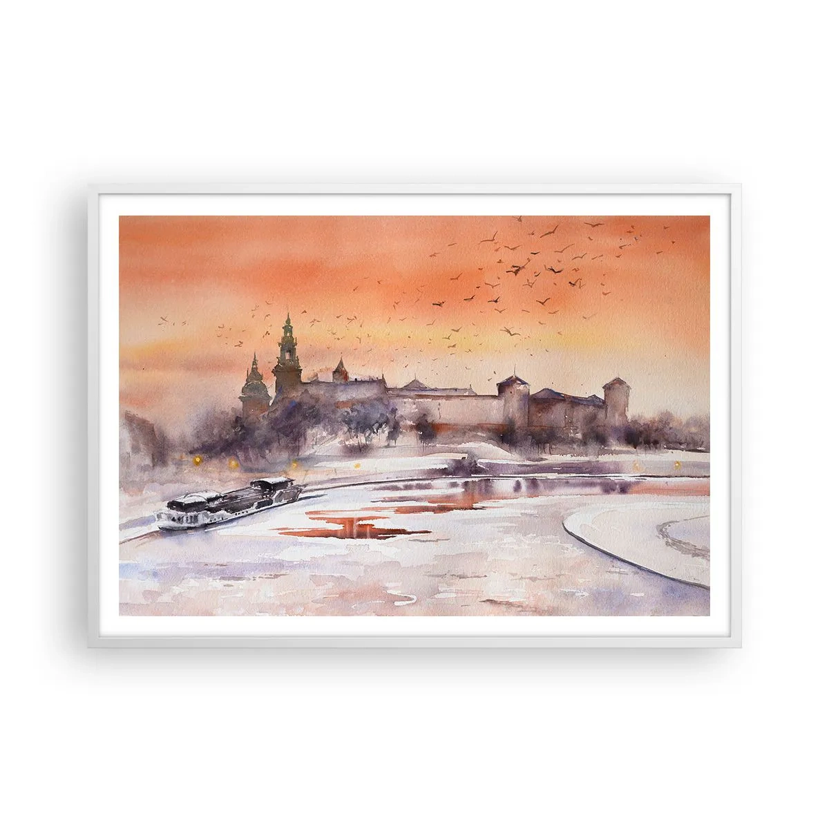 Plakat i hvid ramme - Kongelig solnedgang - 100x70 cm