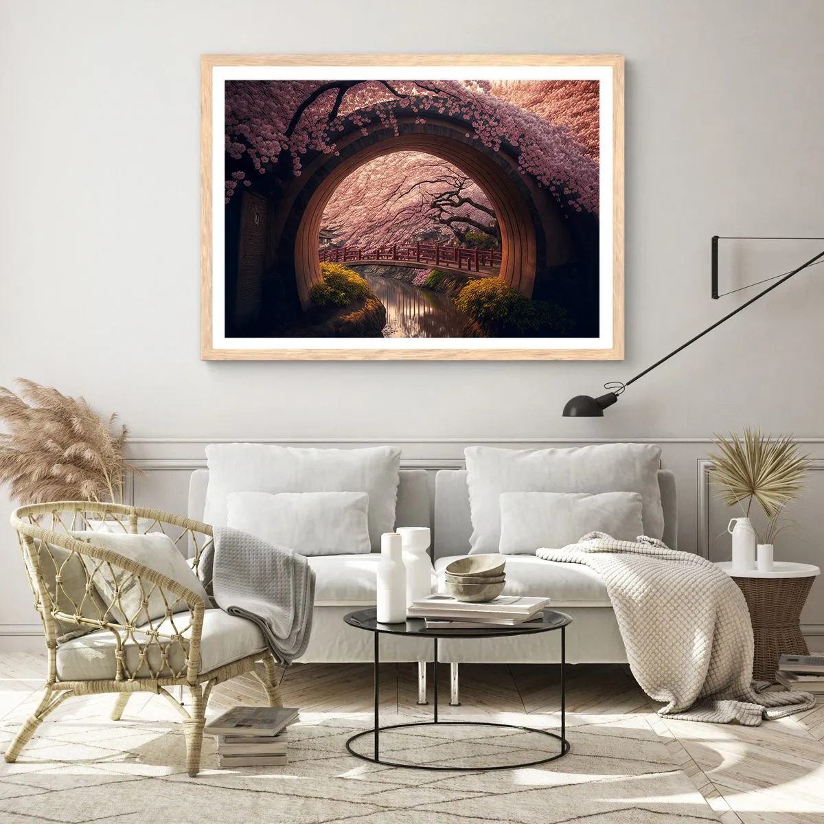 Plakat i ramme af lyst egetræ - Japansk forår - 50x40 cm