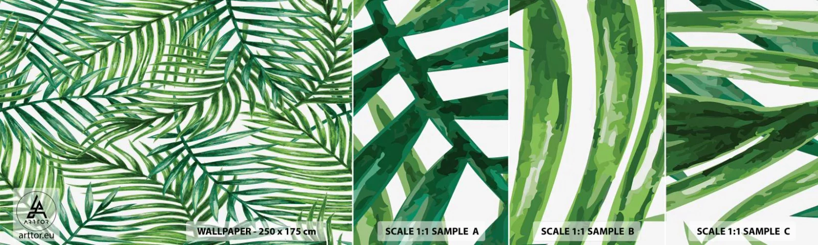 Fototapet Prøve Standard Eco - Under det grønne baldakin - Abstraktion, Palmeblad, Kokospalme - 100x30 cm