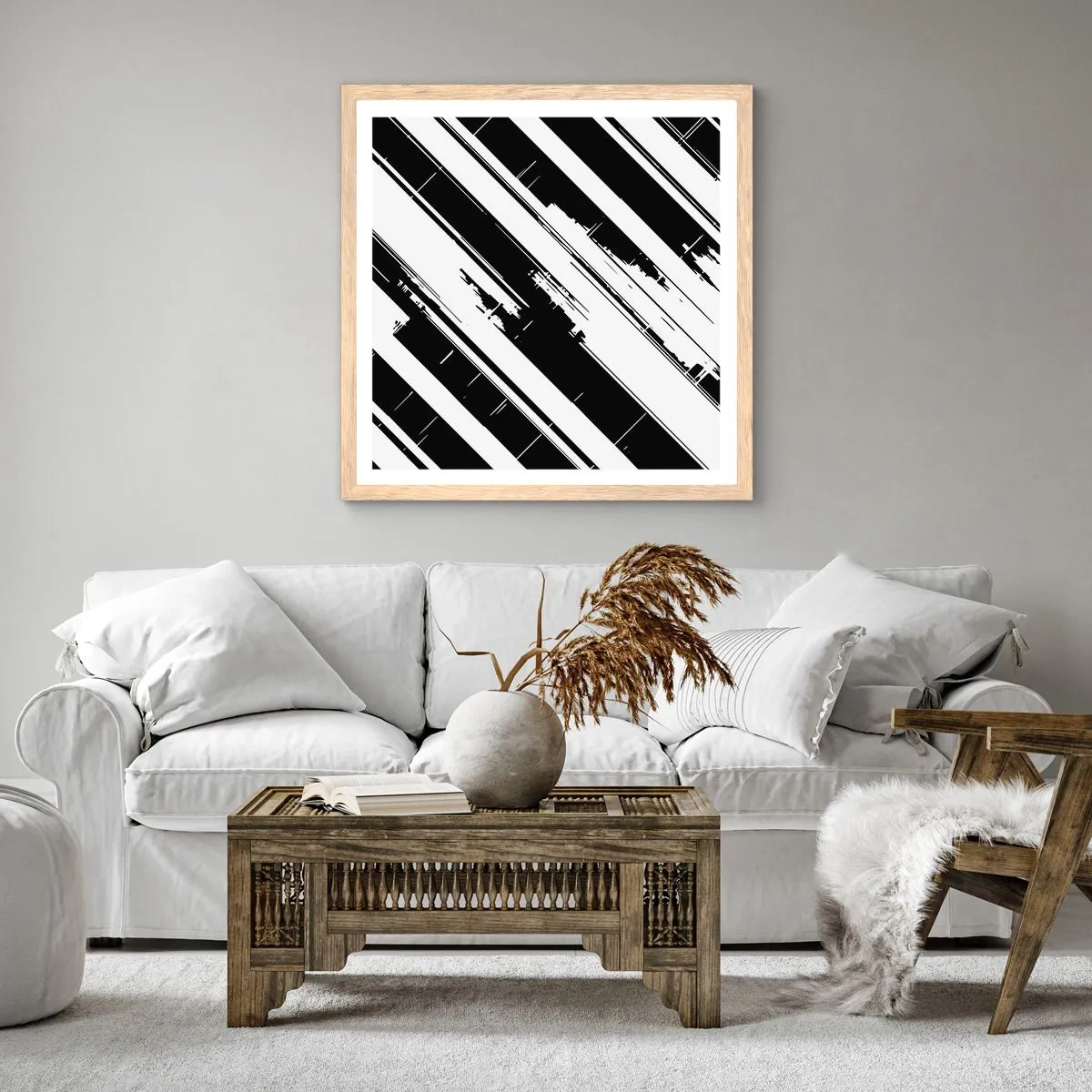 Plakat i ramme af lyst egetræ - Intens og dynamisk komposition - 40x40 cm