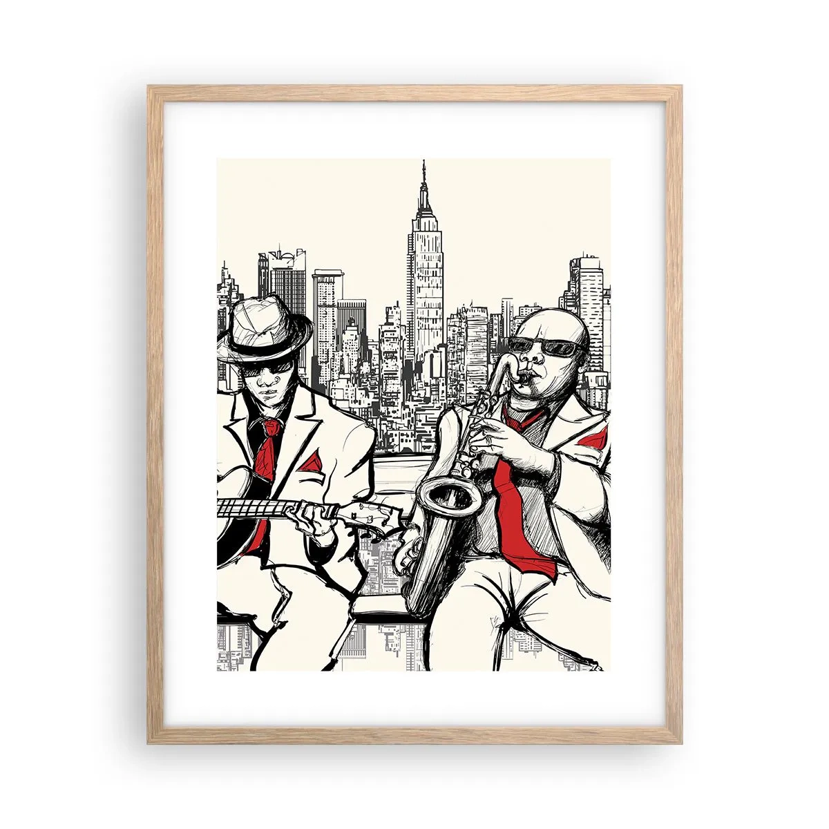 Plakat i ramme af lyst egetræ - New York improvisation - 40x50 cm