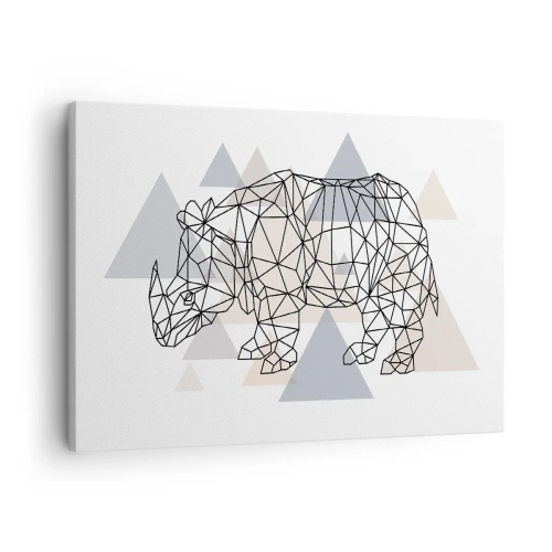 Lærredstryk - Billede på lærred - Geometrisk næsehorn på en baggrund af fine trekanter - 70x50cm - Kraftstruktur - Moderne vægdekoration til stue og soveværelse ARTTOR