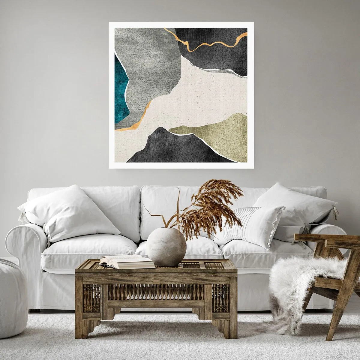 Plakat - Mosaikkomposition med en streng af guld - 30x30 cm