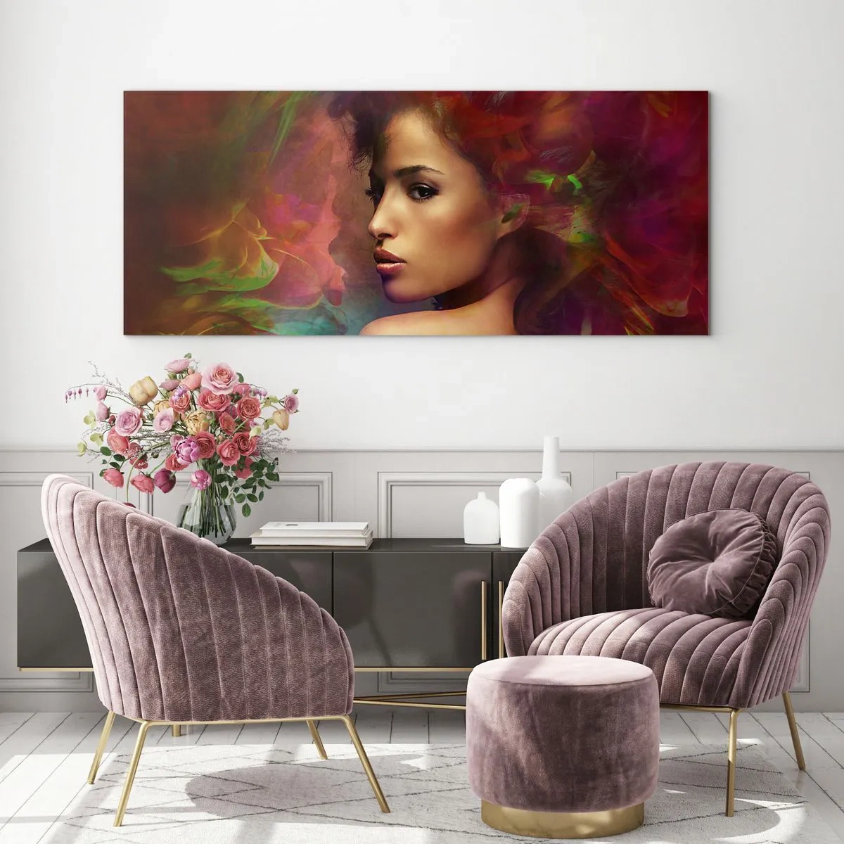 Billede på glas - Smukkere end en regnbue, sart som tåge - 100x40 cm