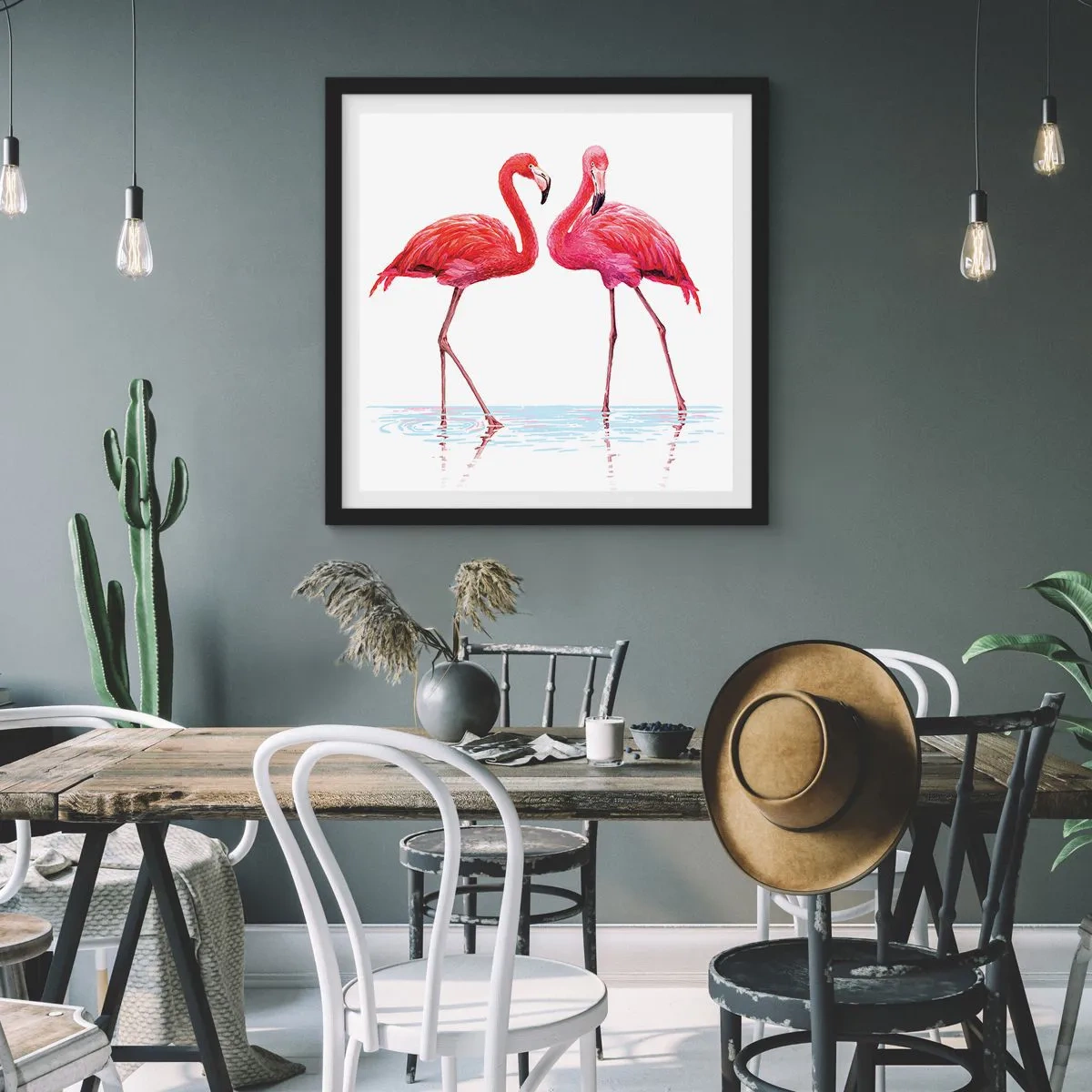 Plakat i sort ramme - Lyserødt randez-vous - 50x50 cm