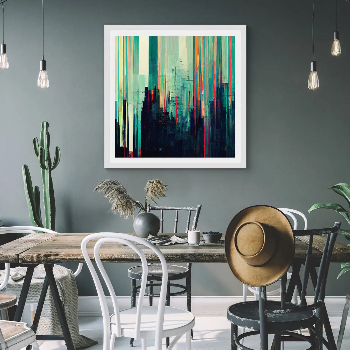 Plakat i hvid ramme - Futuristisk by - 60x60 cm