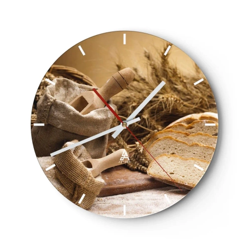 Vægur, Uret - En pose mel, brød og kornaks i rustik stil - 30x30cm - Som skåret en kniv - Moderne vægdekoration til stue, køkken og soveværelse ARTTOR