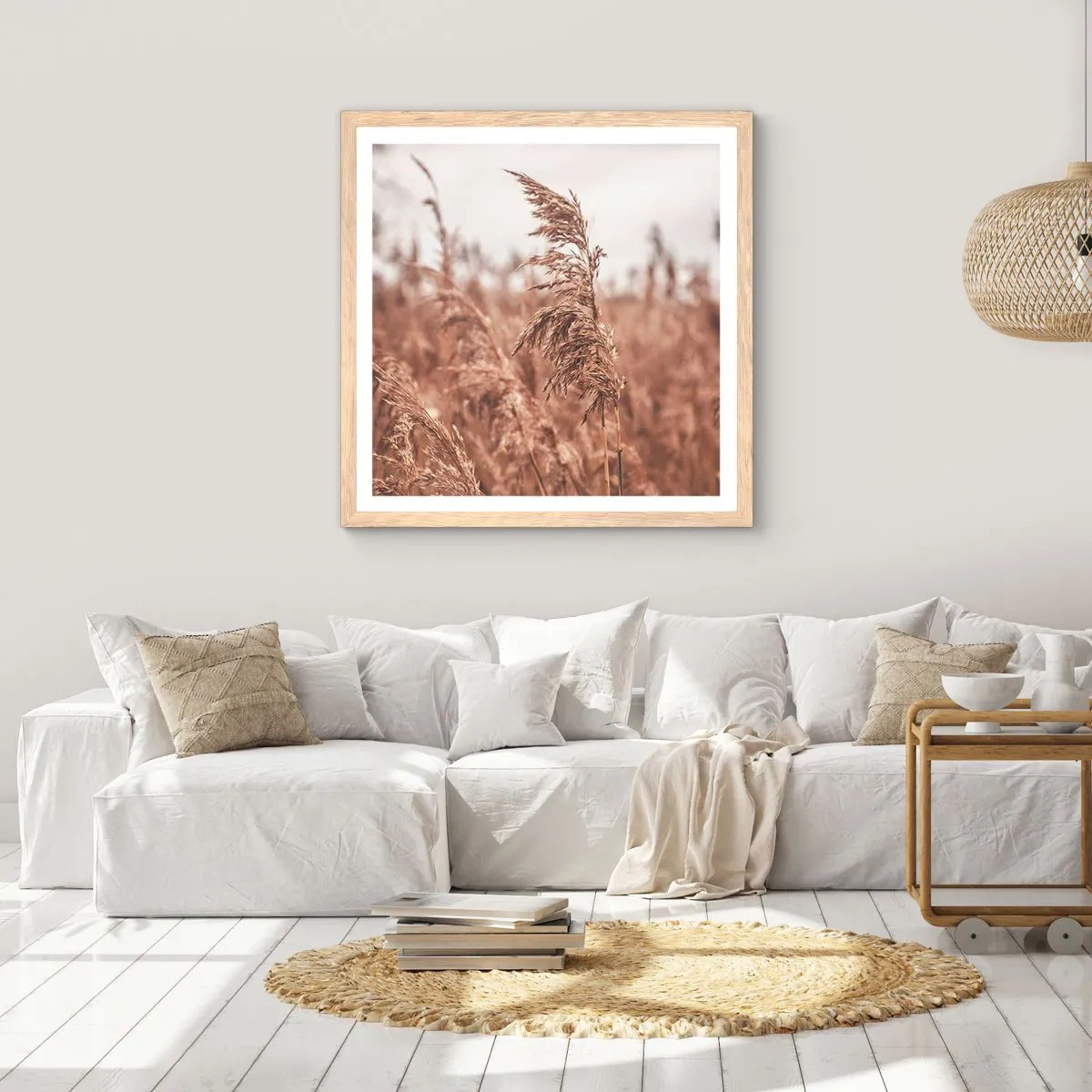 Plakat i ramme af lyst egetræ - Efteråret er allerede på markerne - 60x60 cm