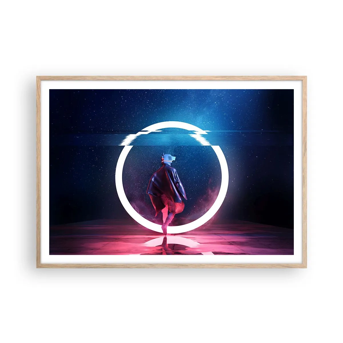 Plakat i ramme af lyst egetræ - Mellem verdener - 100x70 cm