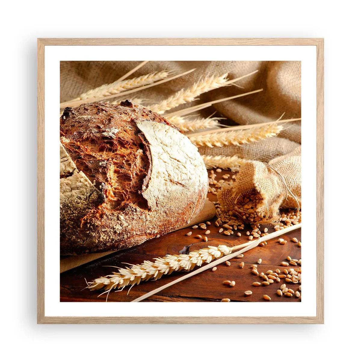 Plakat i ramme af lyst egetræ - Appetitlig, velduftende, sprød - 60x60 cm