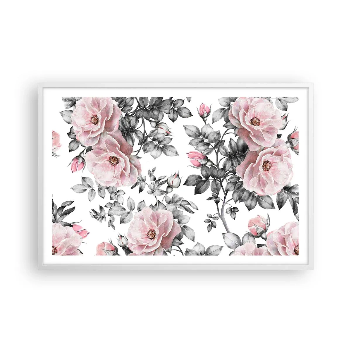 Plakat i hvid ramme - Forsvind i rosenblomsterne - 91x61 cm