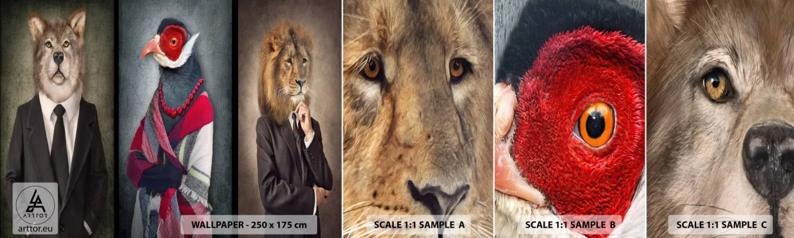 Fototapet Prøve Standard Eco - Hvad laver jeg her?! - Abstraktion, Hund, Fugl - 100x30 cm