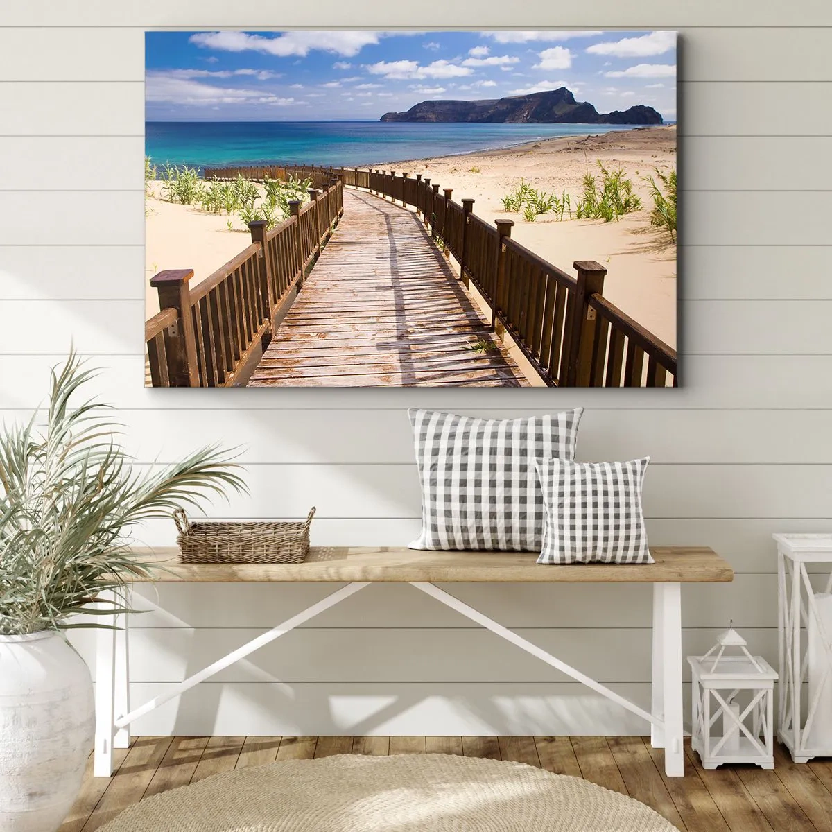 Lærredstryk - Billede på lærred - Træsti, der fører til stranden med havudsigt - 70x50cm - Tag mig med til de glade øer - Moderne vægdekoration til stue og soveværelse ARTTOR