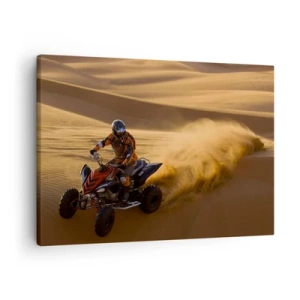Lærredstryk - Billede på lærred - En motorcyklist på en ATV kører hurtigt hen over ørkenens klitter - 70x50cm - På bølger af sand - Moderne vægdekoration til stue og soveværelse ARTTOR
