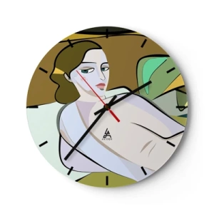 Vægur, Uret - En kvindefigur i kubistisk stil mod en abstrakt baggrund - 30x30cm - Intimt portræt - Moderne vægdekoration til stue, køkken og soveværelse ARTTOR