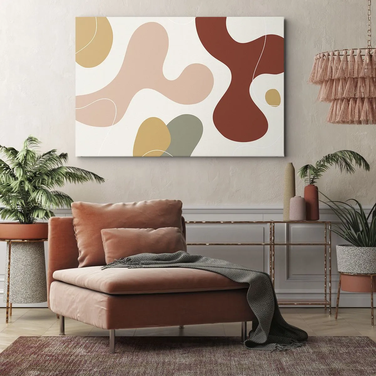 Lærredstryk - Billede på lærred - En abstrakt komposition i pastelfarver med dynamiske former. - 70x50cm - Es eller flores? - Moderne vægdekoration til stue og soveværelse ARTTOR