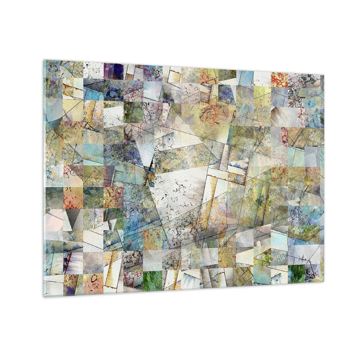 Billede på glas - En farverig komposition af fragmenterede geometriske former - 70x50cm - Geometrisk ommøblering - Moderne vægdekoration til stue og soveværelse ARTTOR