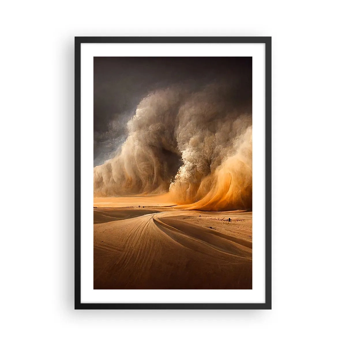 Plakat i sort ramme - En voldsom sandstorm i ørkenen - 50x70cm - Ørkenens vrede - Moderne vægdekoration til stue og soveværelse ARTTOR