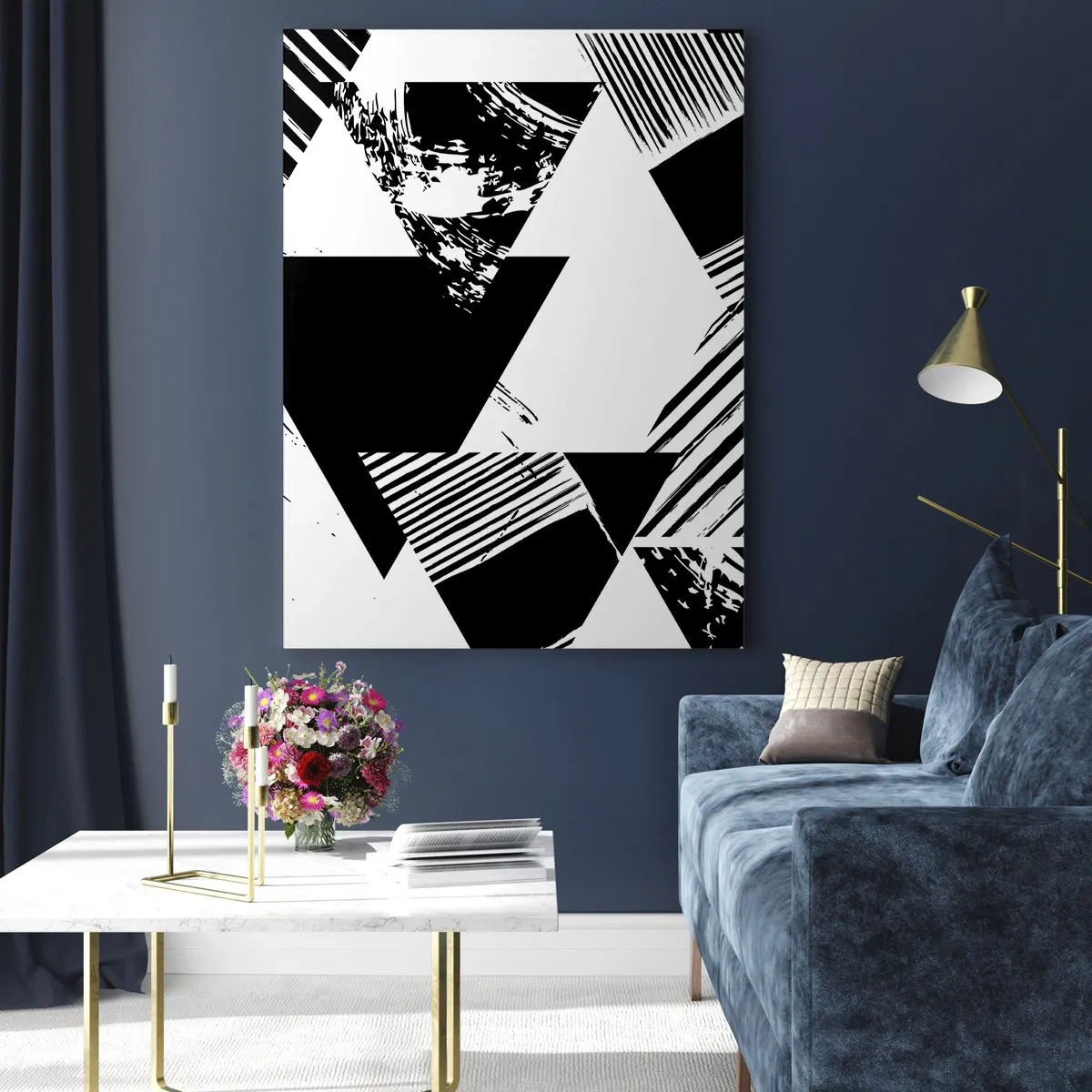 Billede på glas - Regn af trekanter - 50x70 cm