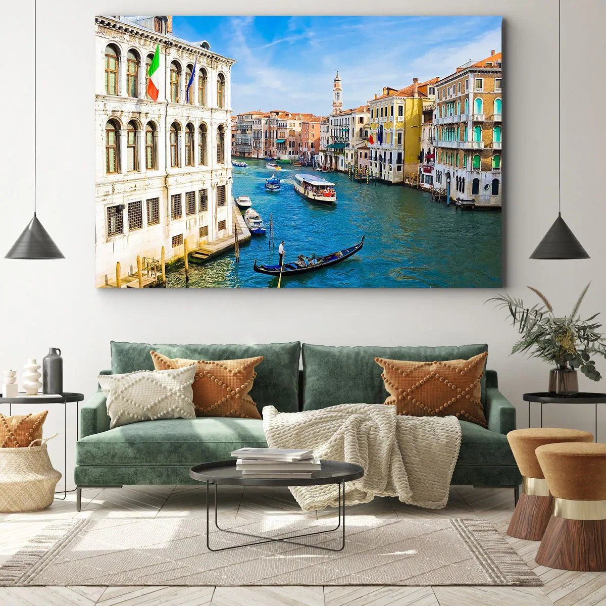 Lærredstryk - Billede på lærred - En venetiansk kanal med en gondol og farverige bygninger - 70x50cm - Den eneste trafik i verden - Moderne vægdekoration til stue og soveværelse ARTTOR