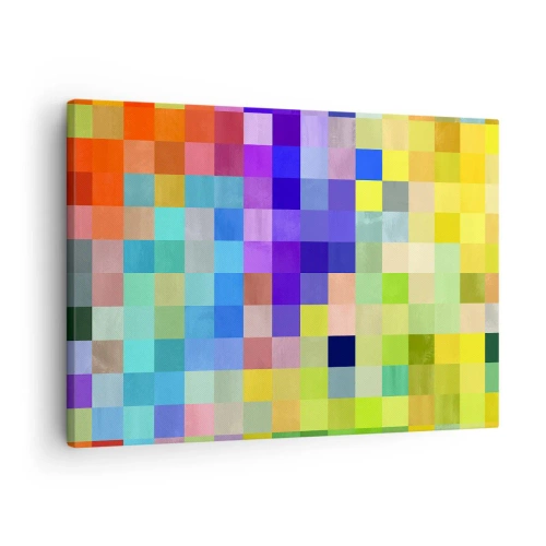 Lærredstryk - Billede på lærred - En farverig mosaik af firkanter i forskellige farver - 70x50cm - Alle er forskellige, alle er lige - Moderne vægdekoration til stue og soveværelse ARTTOR