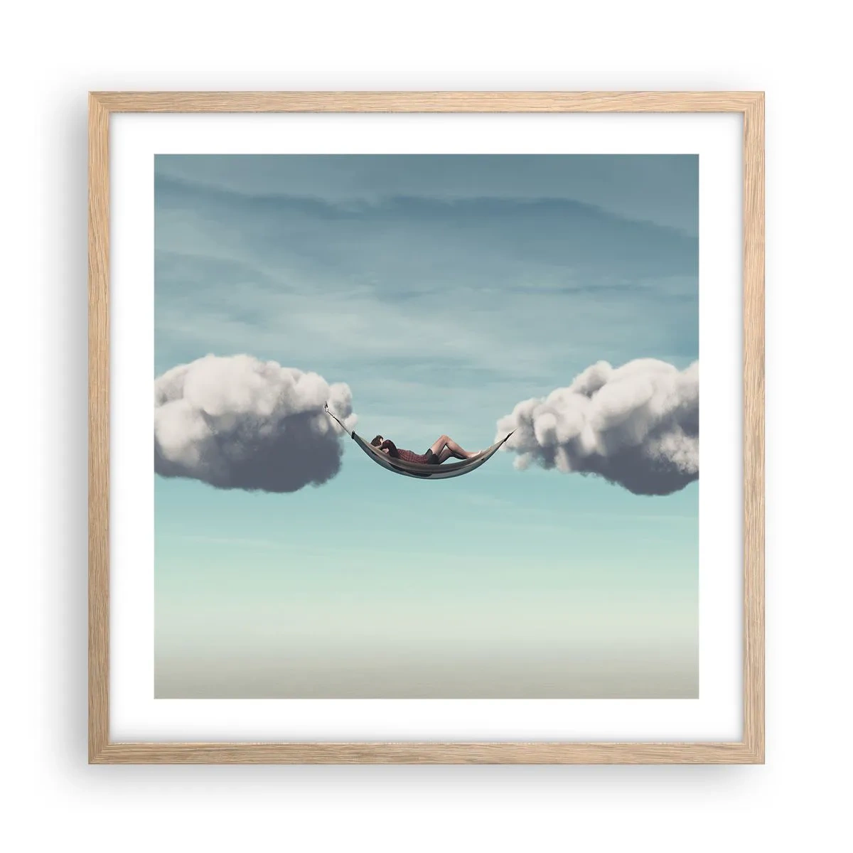 Plakat i ramme af lyst egetræ - Lykken i øjeblikket - 50x50 cm