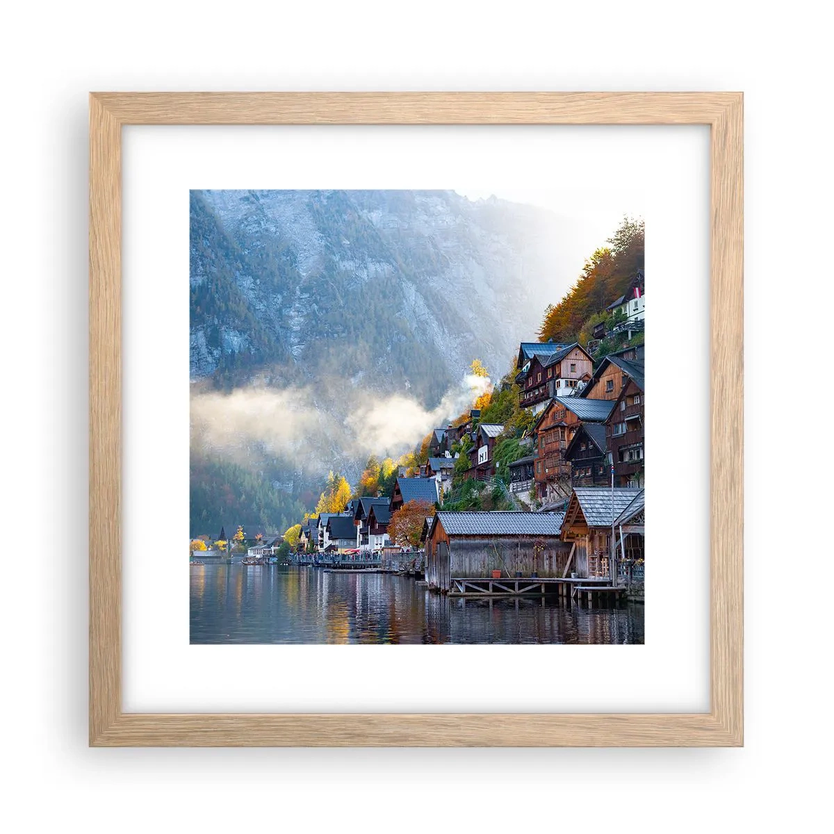Plakat i ramme af lyst egetræ - Alpine climes - 30x30 cm