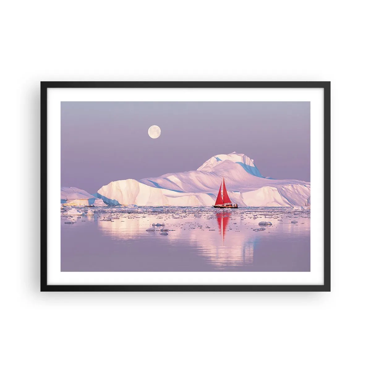 Plakat i sort ramme - Sejlets varme, isens kulde - 70x50 cm